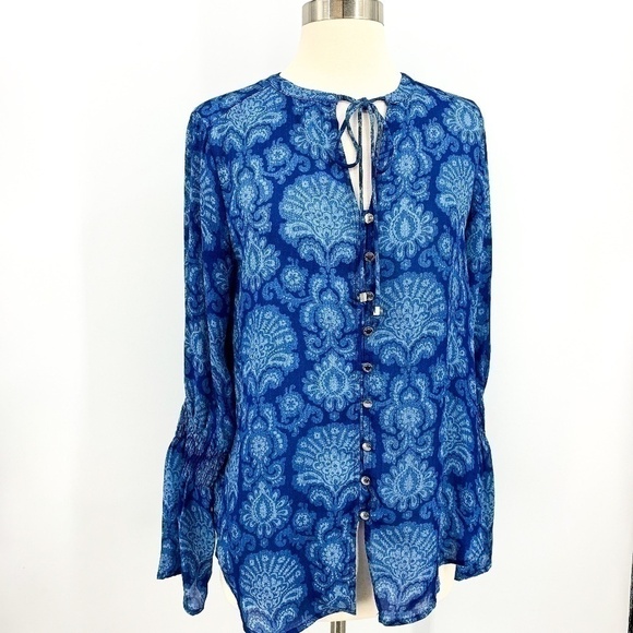 Michael Kors Tops - Michael Kors Blue Long Sleeve Top w/ Paisley Print